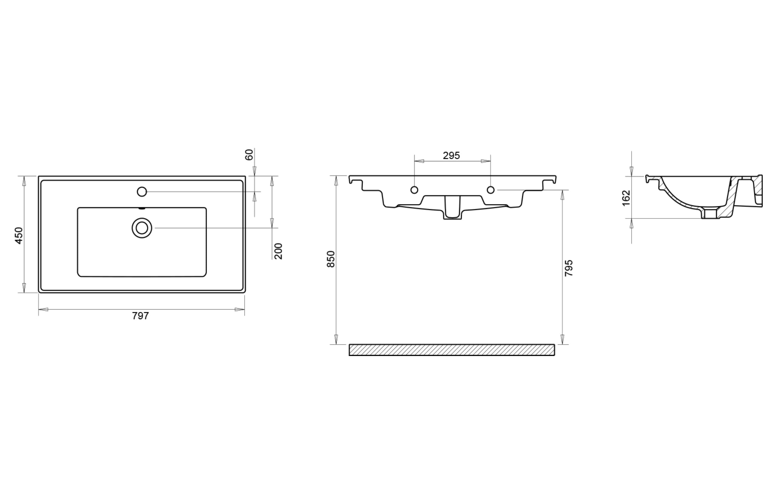 Bella Lavabo 80 cm - Teknik Çizim