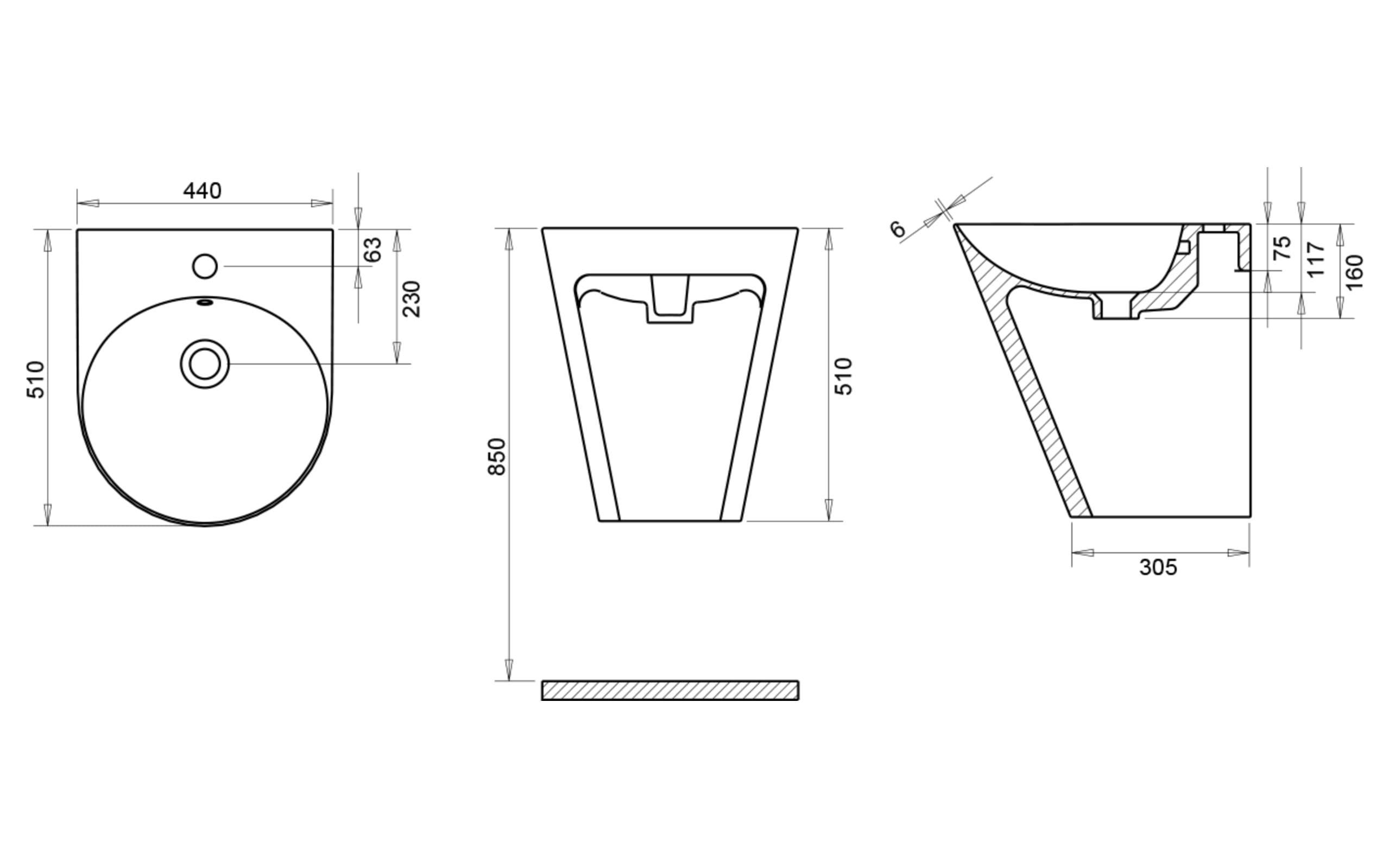 Igloo Monoblok Lavabo 40x60 cm - Teknik Çizim