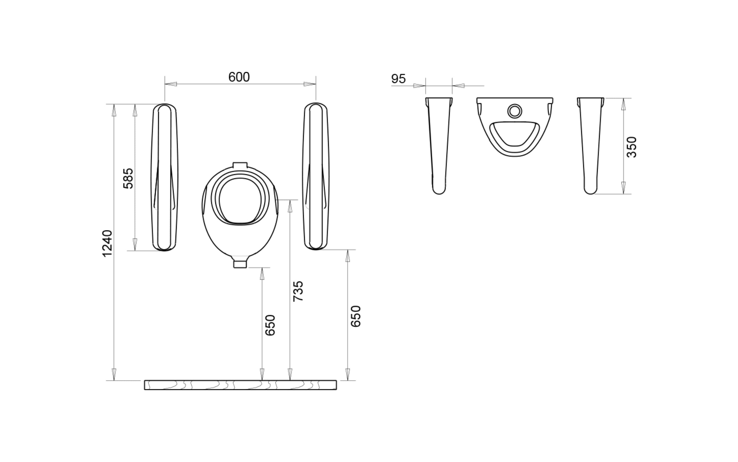 Classic Urinal Separator - Technical Drawing