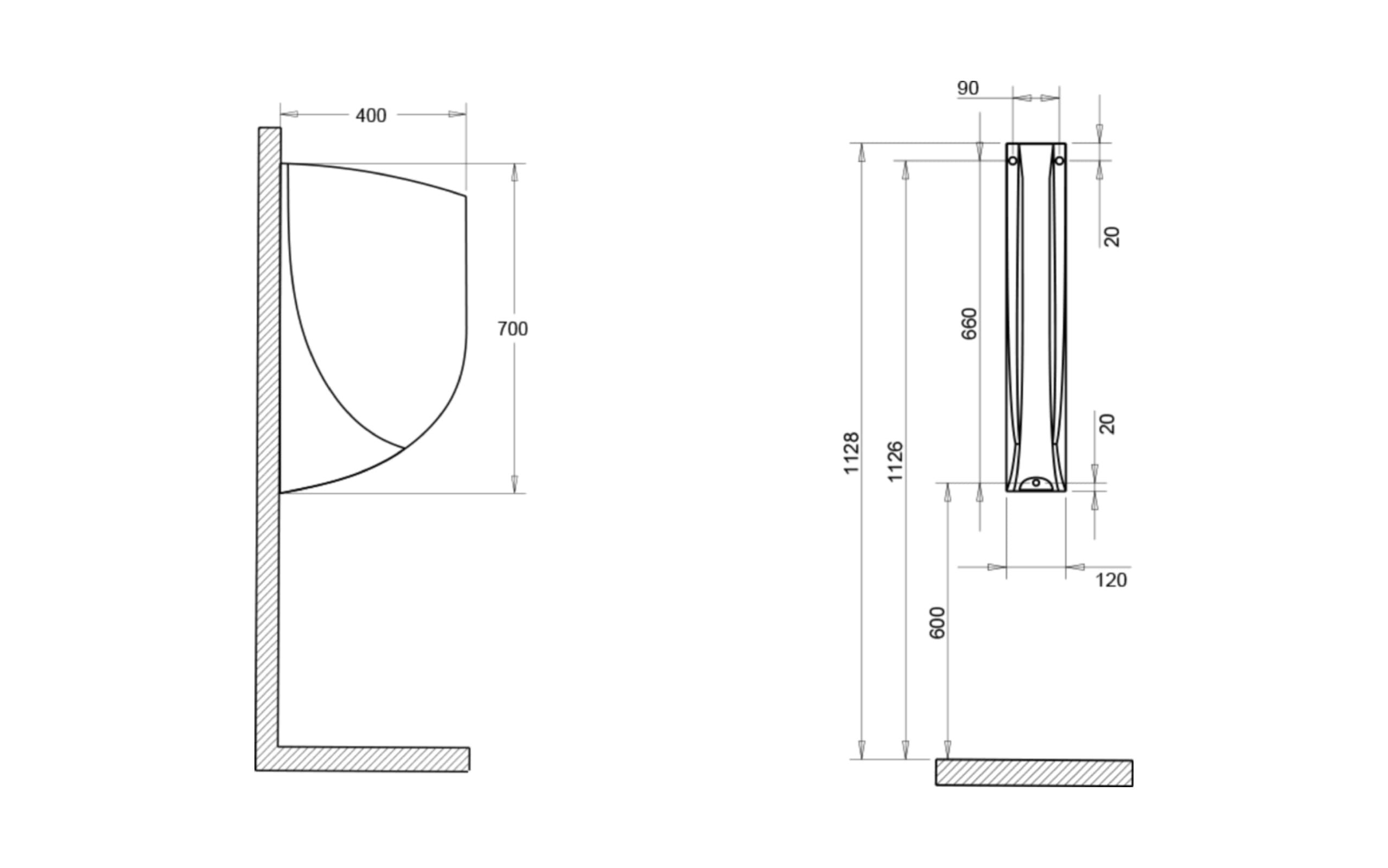 Onda Urinal Separator - Technical Drawing
