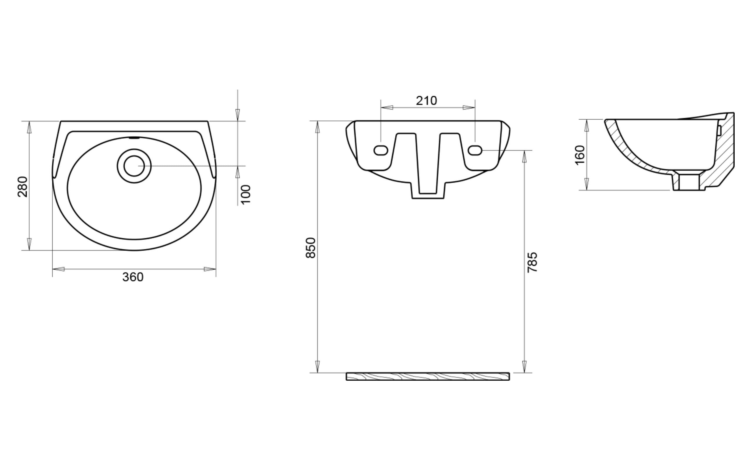 Oval Lavabo 28x35 cm - Teknik Çizim