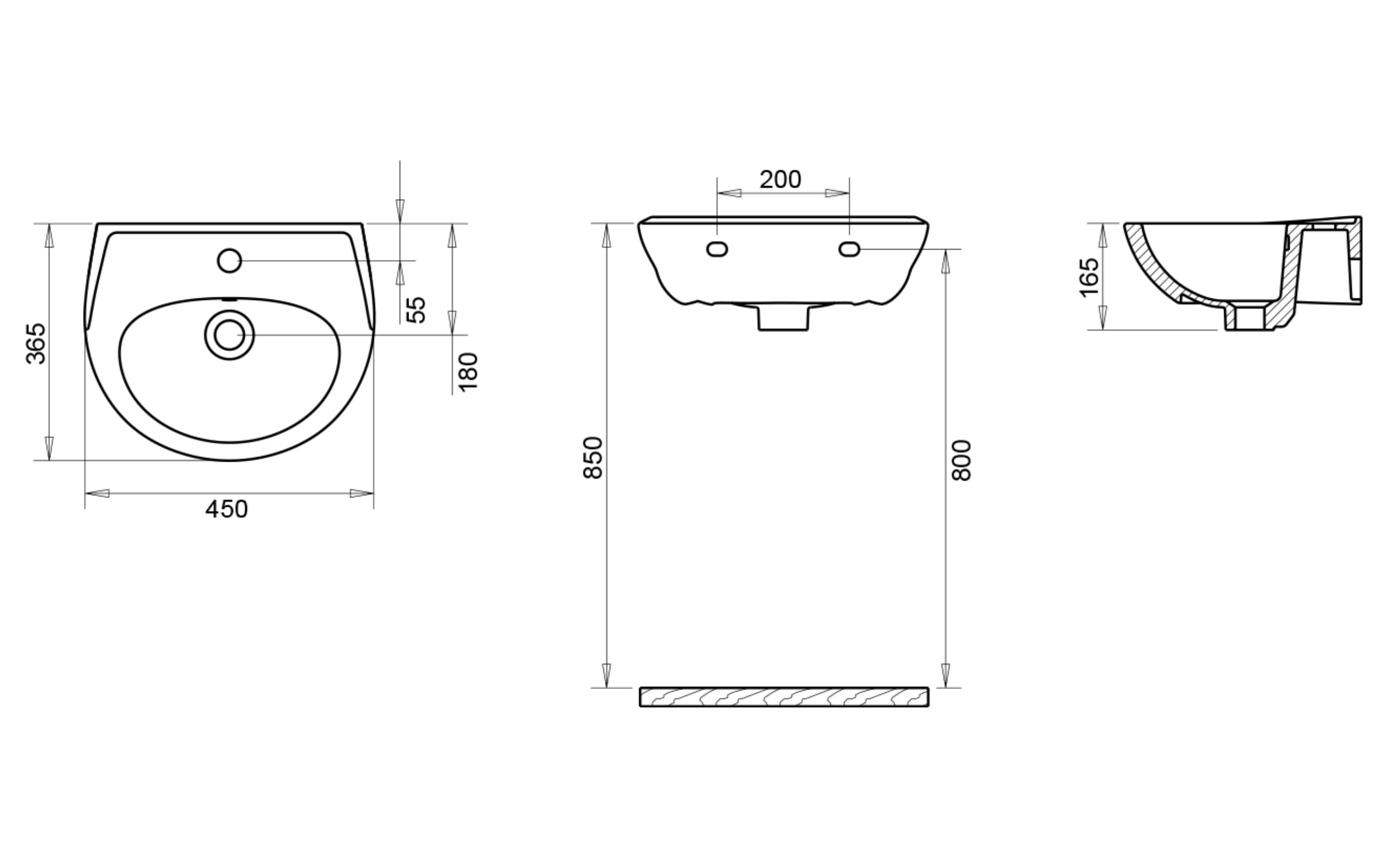 Oval Lavabo 36x45 cm - Teknik Çizim