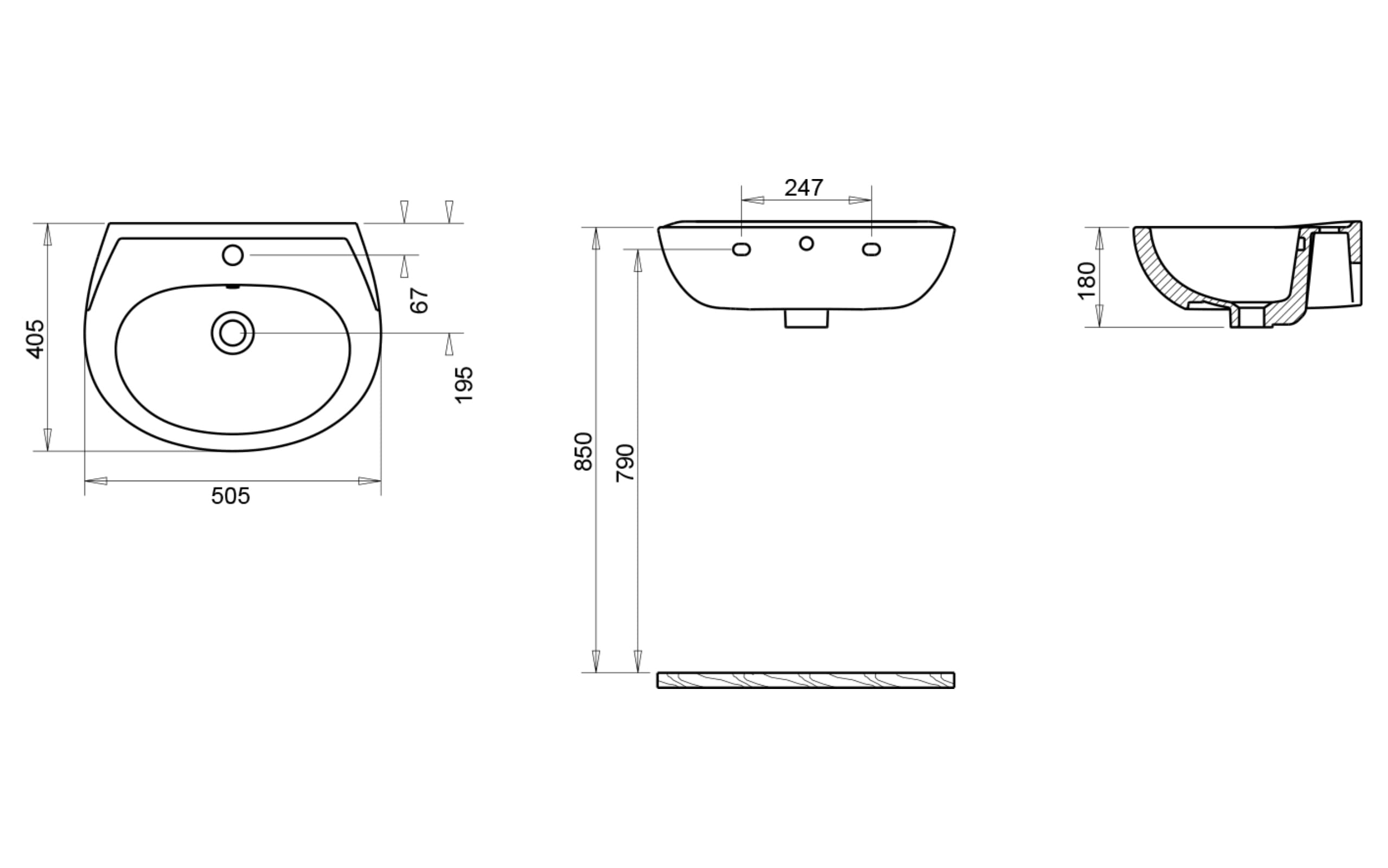Oval Lavabo 40x50 cm - Teknik Çizim