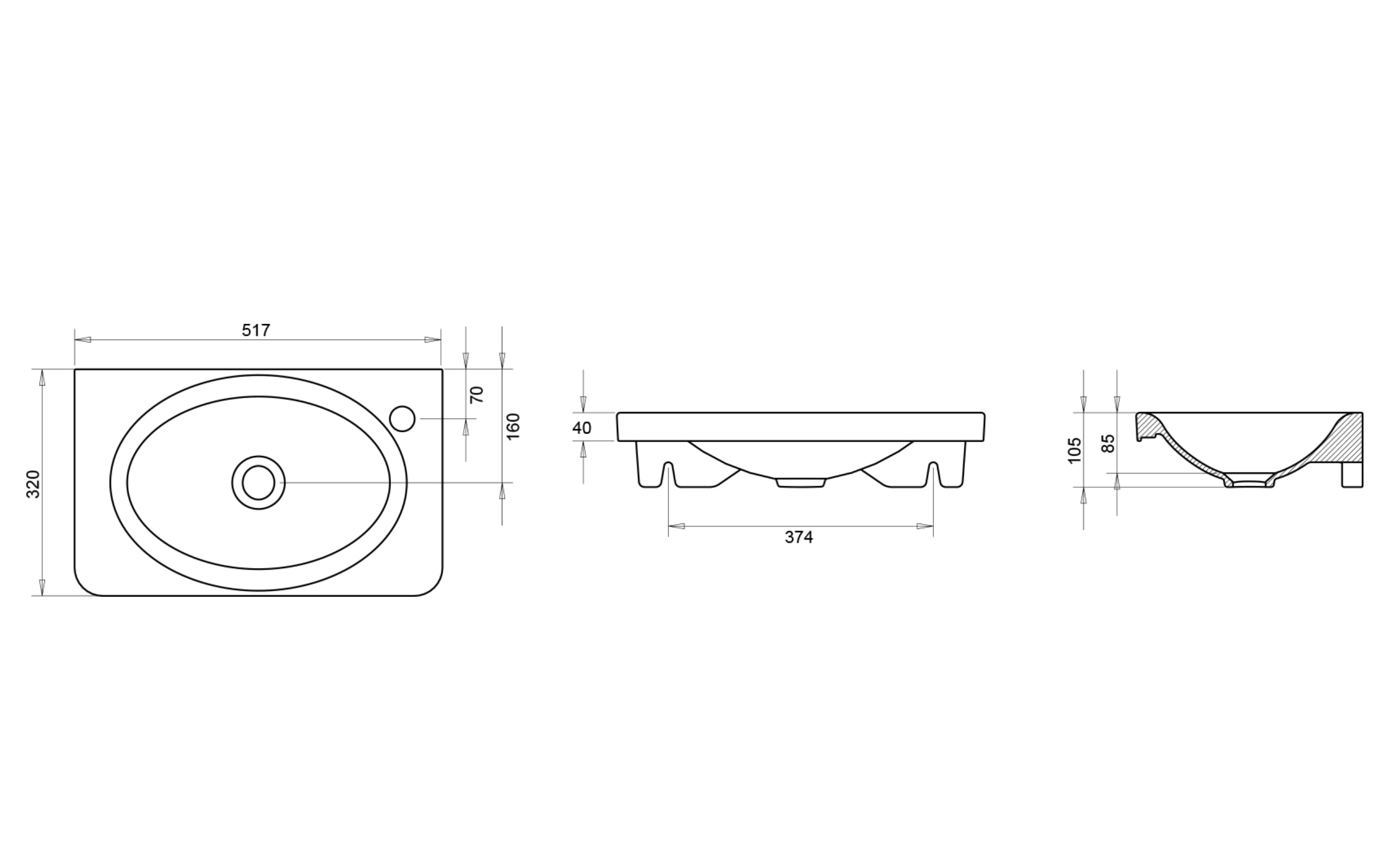 Siena Lavabo 32x52 cm - Teknik Çizim