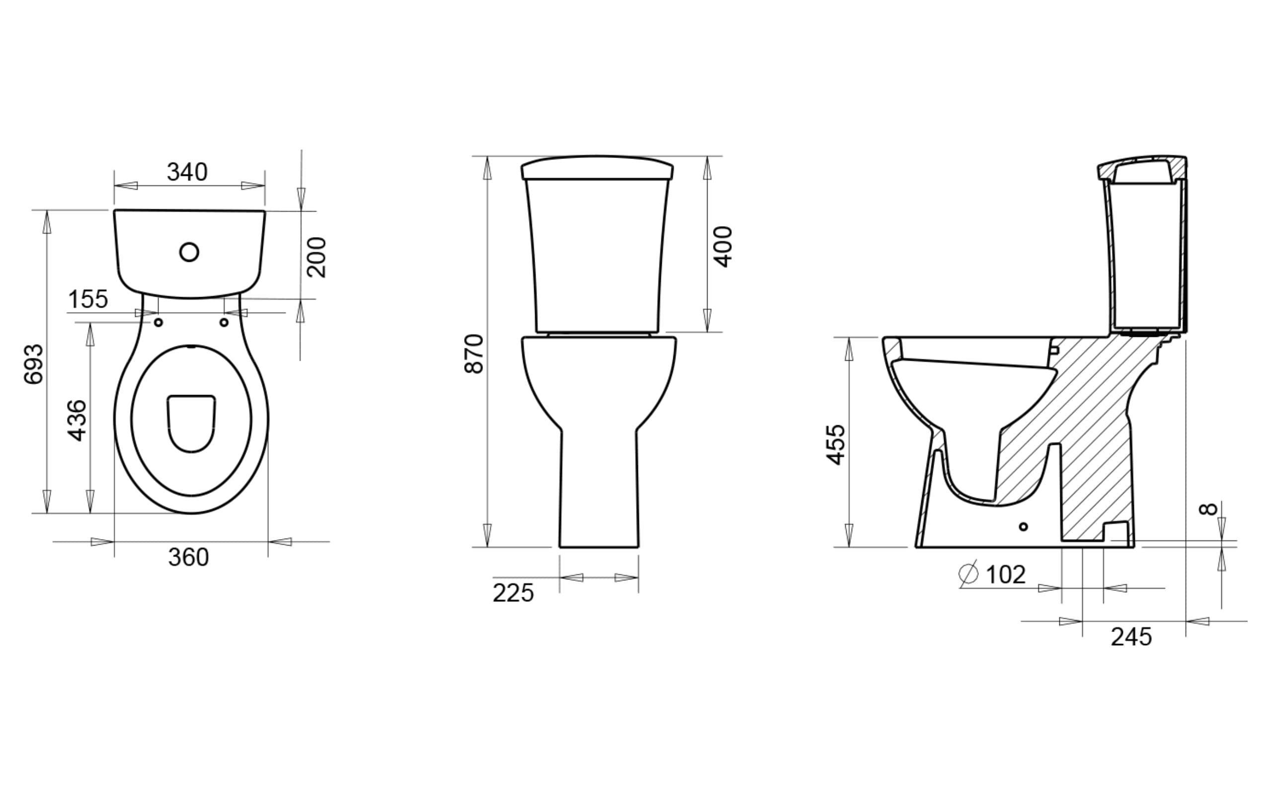 Engelli Alttan Çıkışlı Klozet - Teknik Çizim