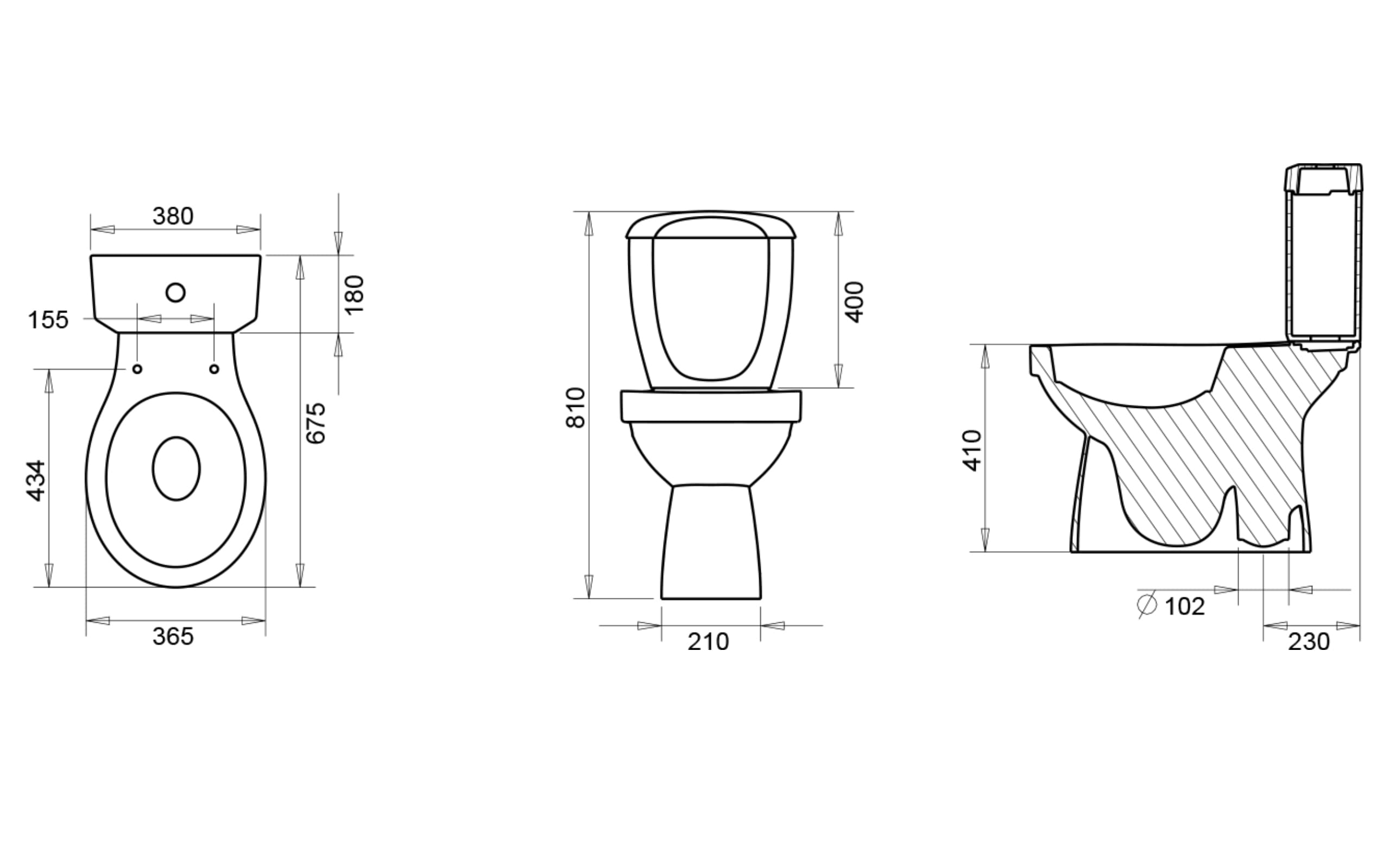 Polo Alttan Çıkışlı Klozet + Rezervuar - Teknik Çizim